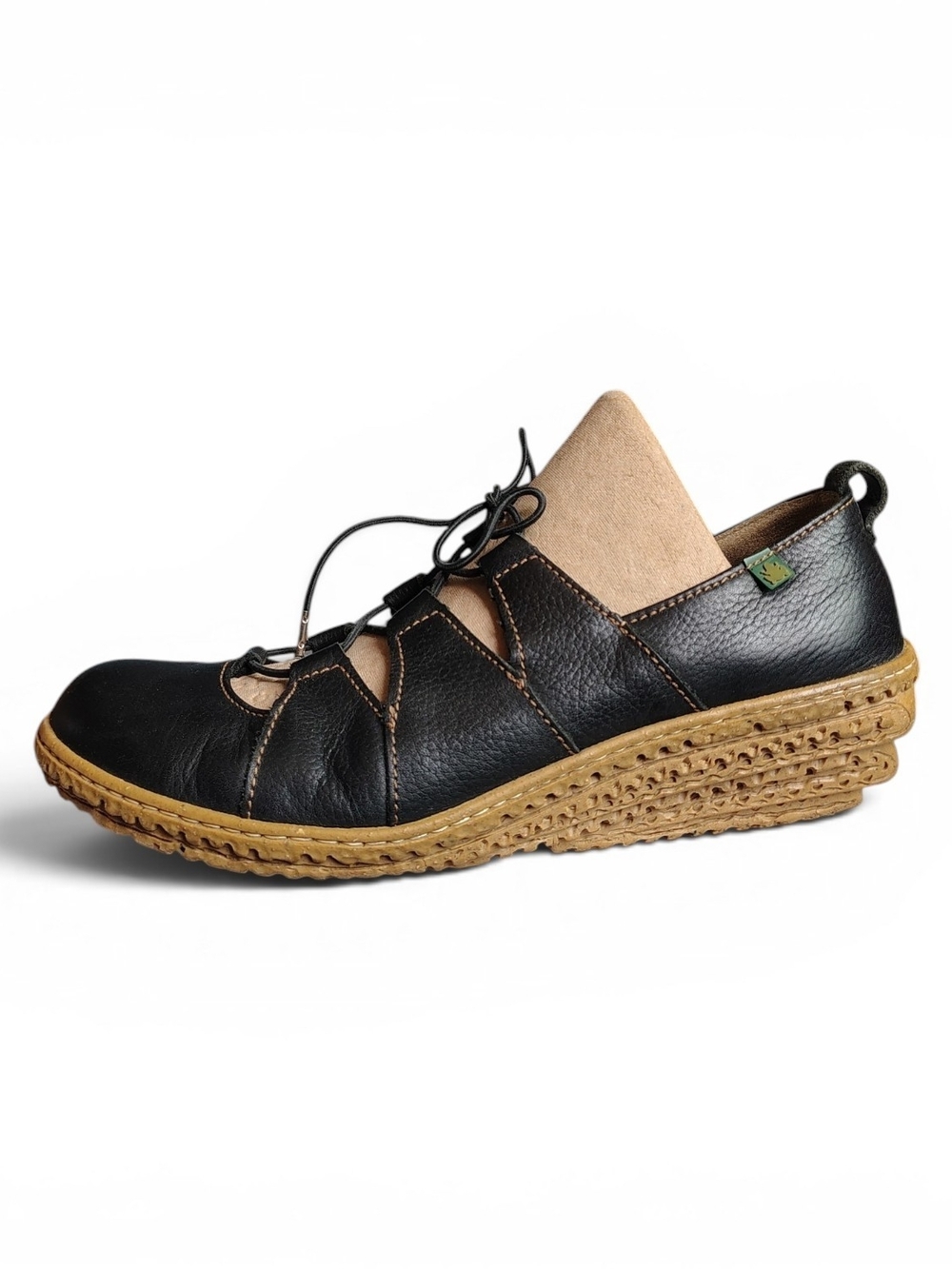 El Naturalista Women's Recyclus Black Leather Wedge Shoes Size 41
